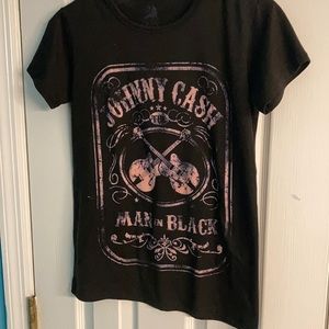 Johnny Cash, Man In Black Black T-shirt with pink writing